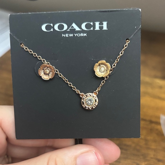Coach Rose Gold Floral Necklace and Earrings - Picture 1 of 3
